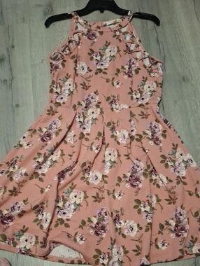 Rewind Pink Floral Halter Skater Dress